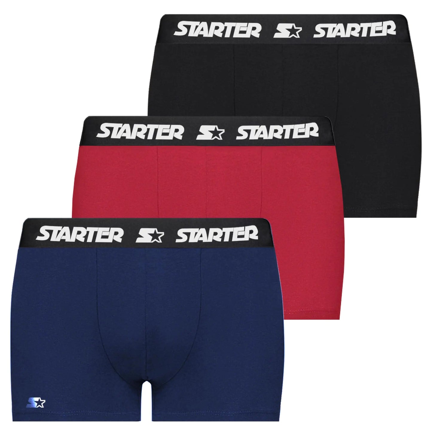 Starter Cotton Span Men’s Trunk – 3 Pack Men’s Underwear Trunks Soft & Comfortable Waistband Anti-Chafing (US Alpha Small Regular Regular Black/Blue/Red)