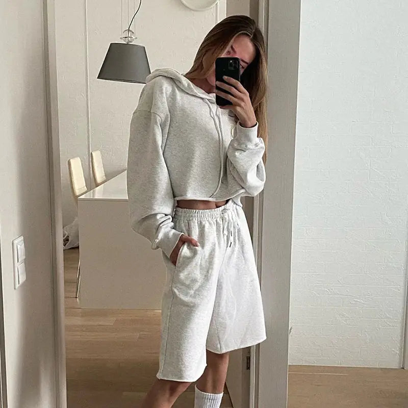 $15 Casual Hoodie and High-Waisted Shorts Set