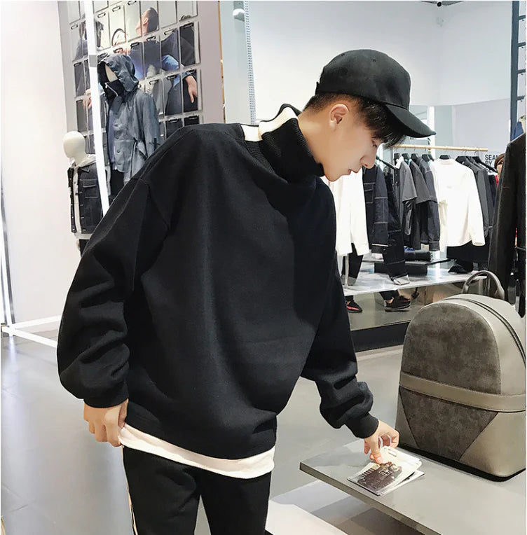 Fleece Lined High Collar Hoodie for Men