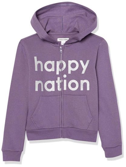 Happy Nation Fleece Full Zip Hoodie Sweatshirt Purple Haze XL