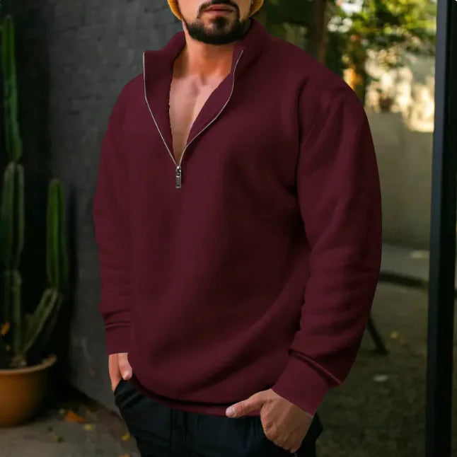 Men’s Fleece-Lined Stand Collar Pullover