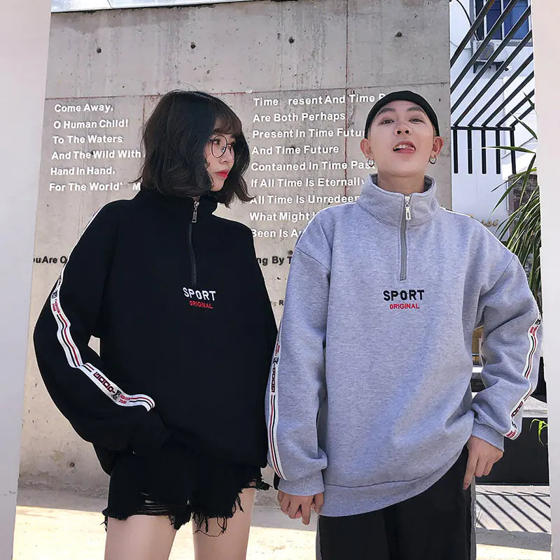Zip-up Hoodie for Students and Couples, Loose Fit