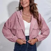 Casual Corduroy Hooded Jacket for Women - Loose Fit