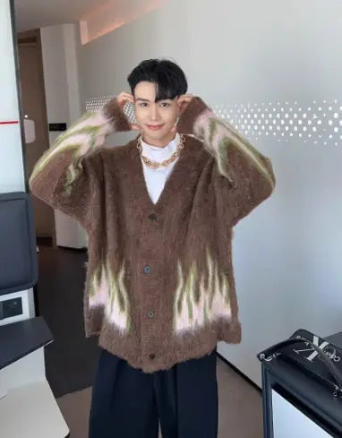 Mohair Knitted Cardigan Sweater for Unisex