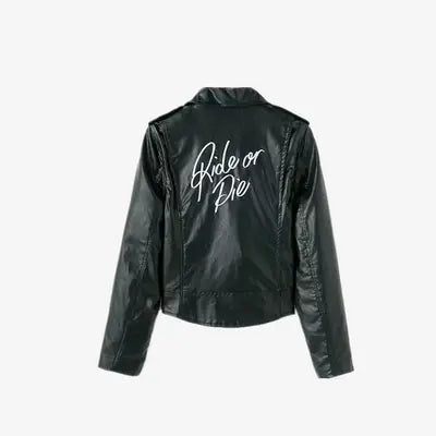 Embroidered Letter PU Leather Jacket