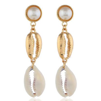 Bohemian Long Shell Earrings with Natural Pearls