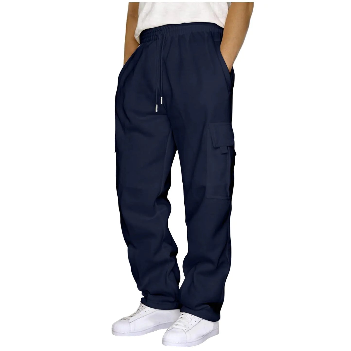 Warehouse Deals Today Mens Cargo Joggers Fashion Trendy Mens Heavyweight Fleece Cargo Sweatpants Baggy Sweat Pants with Pockets Elastic Waist Drawstring Joggers Trousers 1-Navy Xx-Large